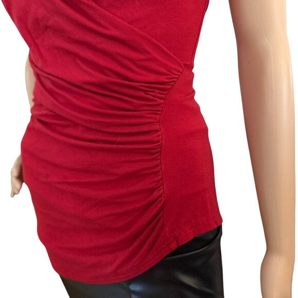 Zeagoo Womens Size Large Top Red Ruched Faux Wrap V-Neck Blouse Bodycon Stretch - Picture 3 of 7